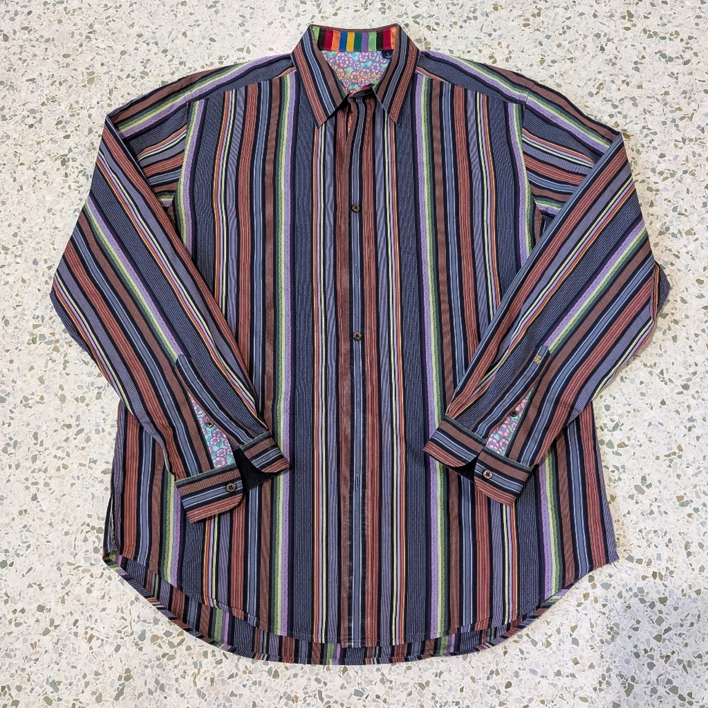 💜SOLD🤎Robert Graham Vibrant Striped Button Down Shirt - Picture 3 of 9